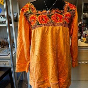 SOLD DONT BUY Lucky Brand Orange Floral Embroidered Sweater
